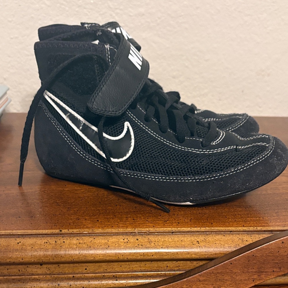 Nike Black and White High-Top Wrestling Shoes